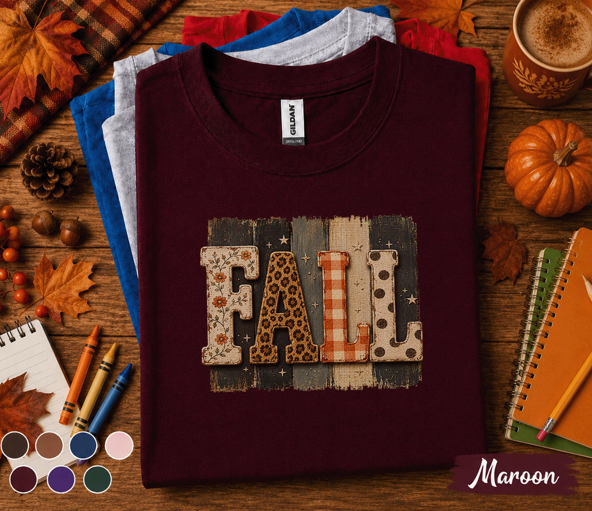 Fall Shirt, Rustic Autumn Tee, Cozy Fall Season T-Shirt, Leopard Plaid Floral Lettering, Pumpkin Patch Outfit, Thanksgiving Gift