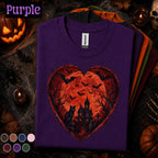 Gothic Halloween Shirt couple, Haunted House Black Cat Tee, Red Moon Bat Tshirt, Spooky Heart Halloween Gift, Dark Goth Shirt