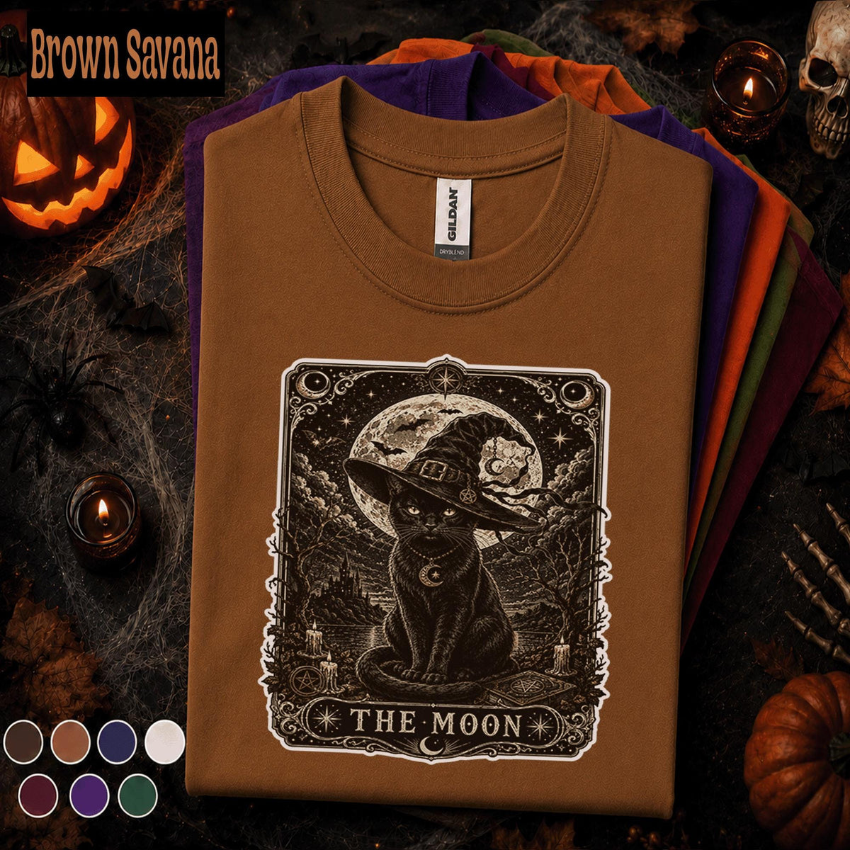 Black Cat Halloween Shirt, Witch Cat Tarot T Shirt, The Moon Spooky Tee, Gothic Celestial Shirt, Witchy Cat Lover Halloween Gift