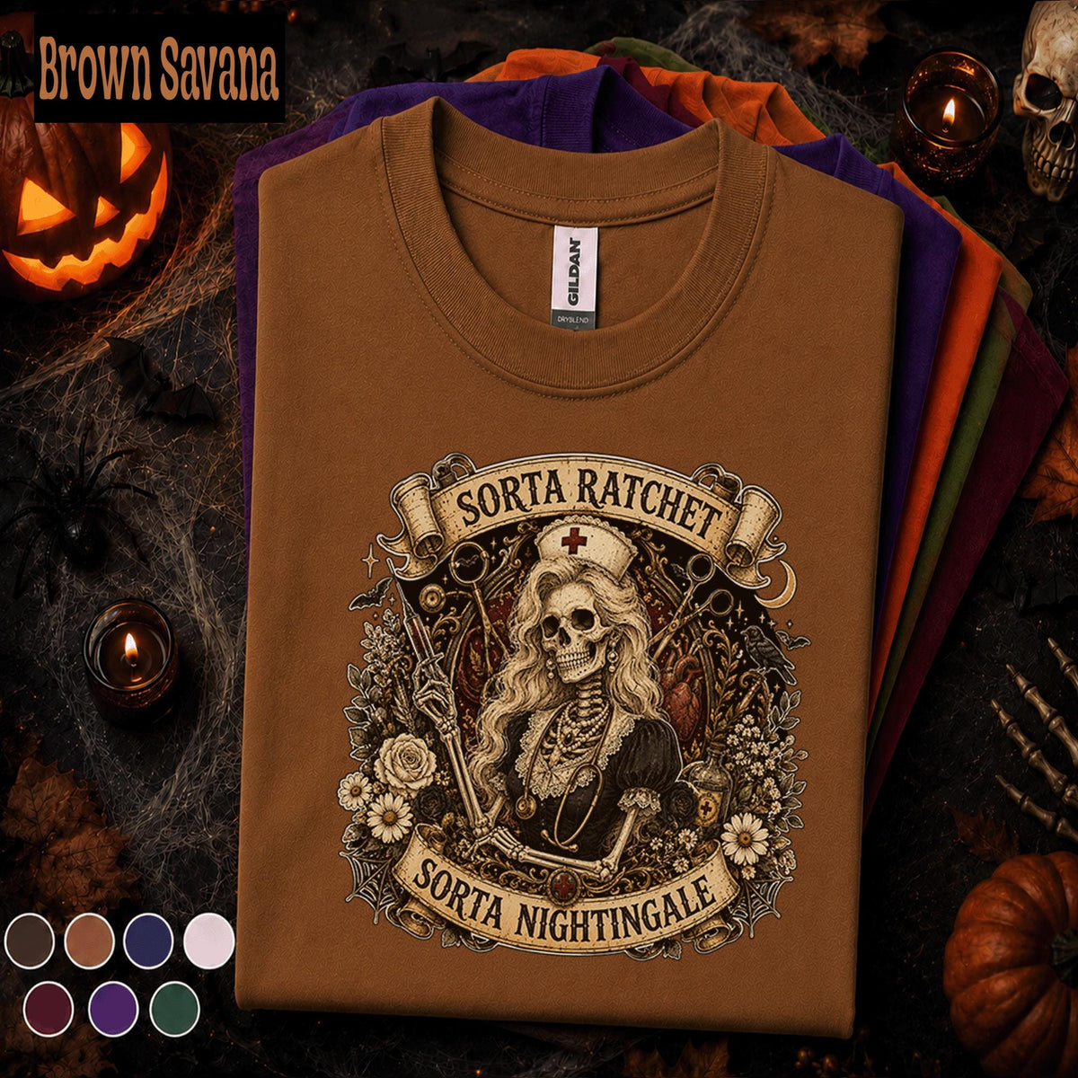 Sorta Ratchet Sorta Nightingale Nurse Halloween Shirt, Skeleton Nurse Tee, Gothic Nursing Gift, Spooky Medical Worker Halloween T Shirt