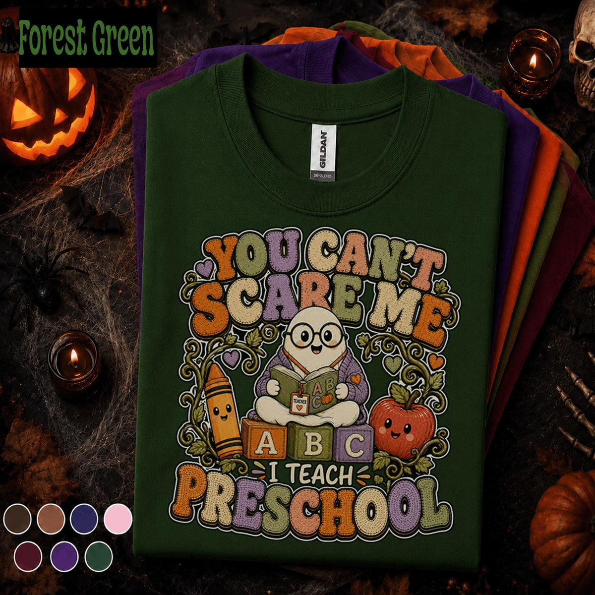 You Cant Scare Me I Teach Preschool Halloween Shirt, Funny Ghost Teacher Tee, Preschool Teacher Gift, Cute Spooky Classroom Shirt