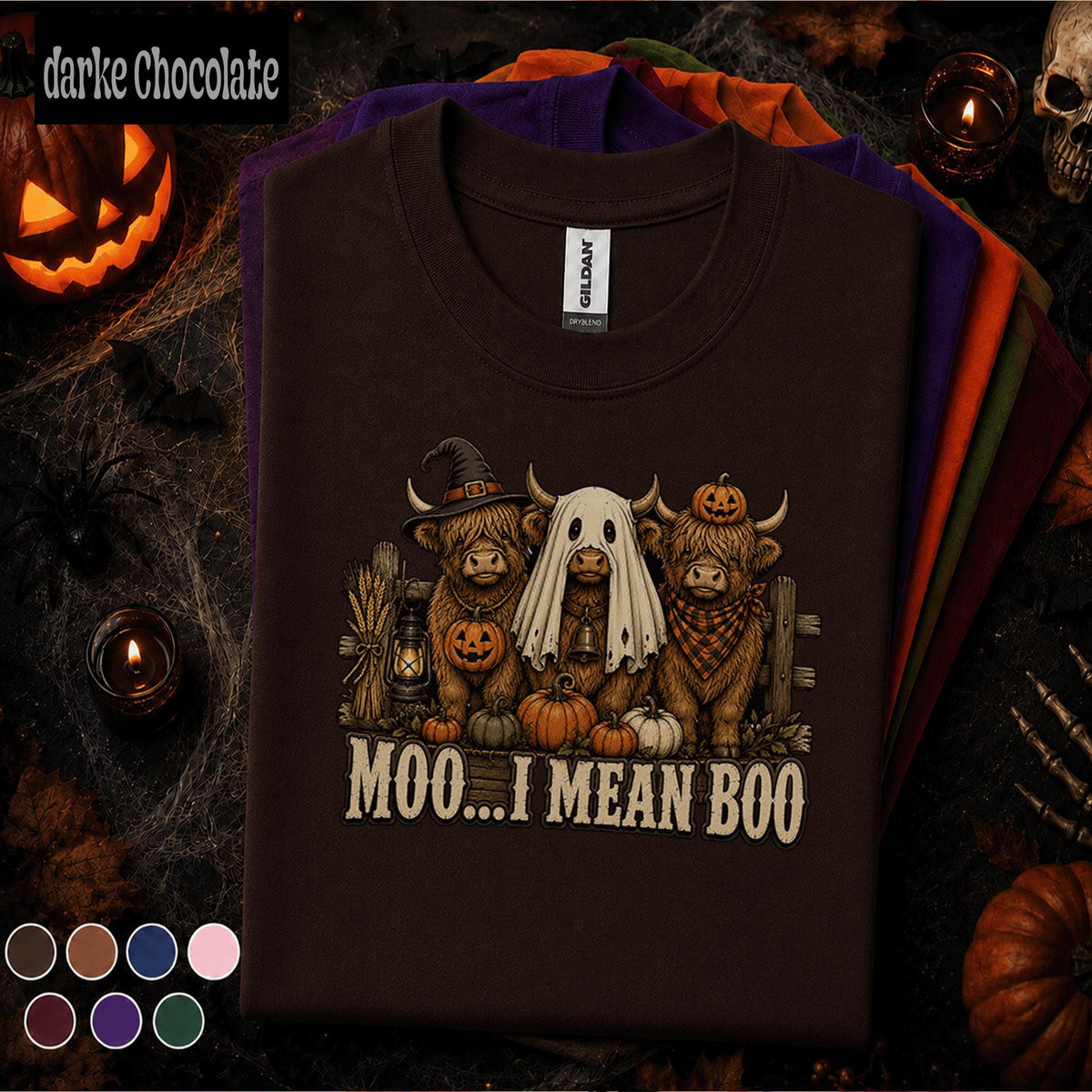 Moo I Mean Boo Halloween Shirt, Highland Cow Ghost Tee, Funny Farm Halloween Gift, Pumpkin Cow Shirt, Cute Spooky Fall Tee