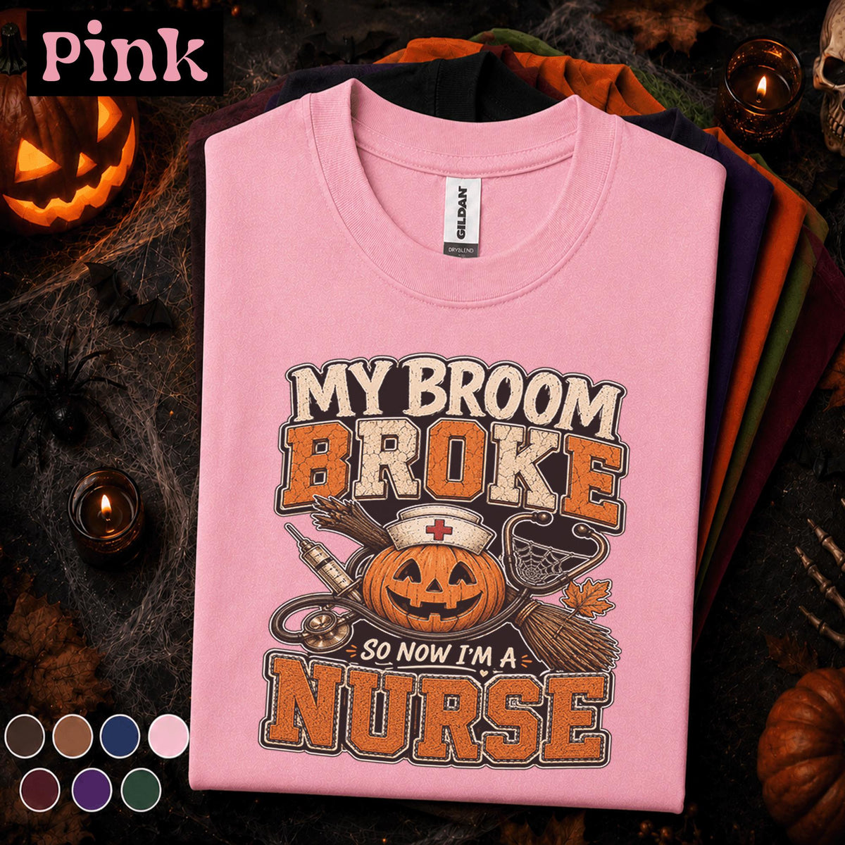 My Broom Broke So Now I'm a Nurse Halloween Shirt, Funny Nurse Pumpkin Tee, Spooky RN Gift, Nursing Humor Shirt, Healthcare Halloween Tee