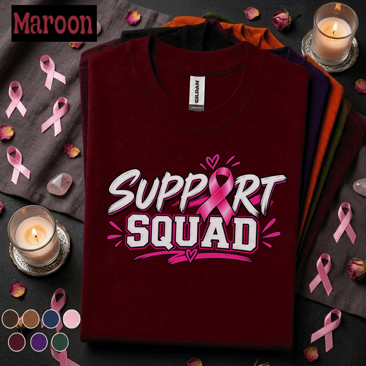 Breast Cancer Awareness Shirt, Support Squad Pink Ribbon Tee, October Awareness Team Shirt, Cancer Walk Family Support Gift for Women Tee