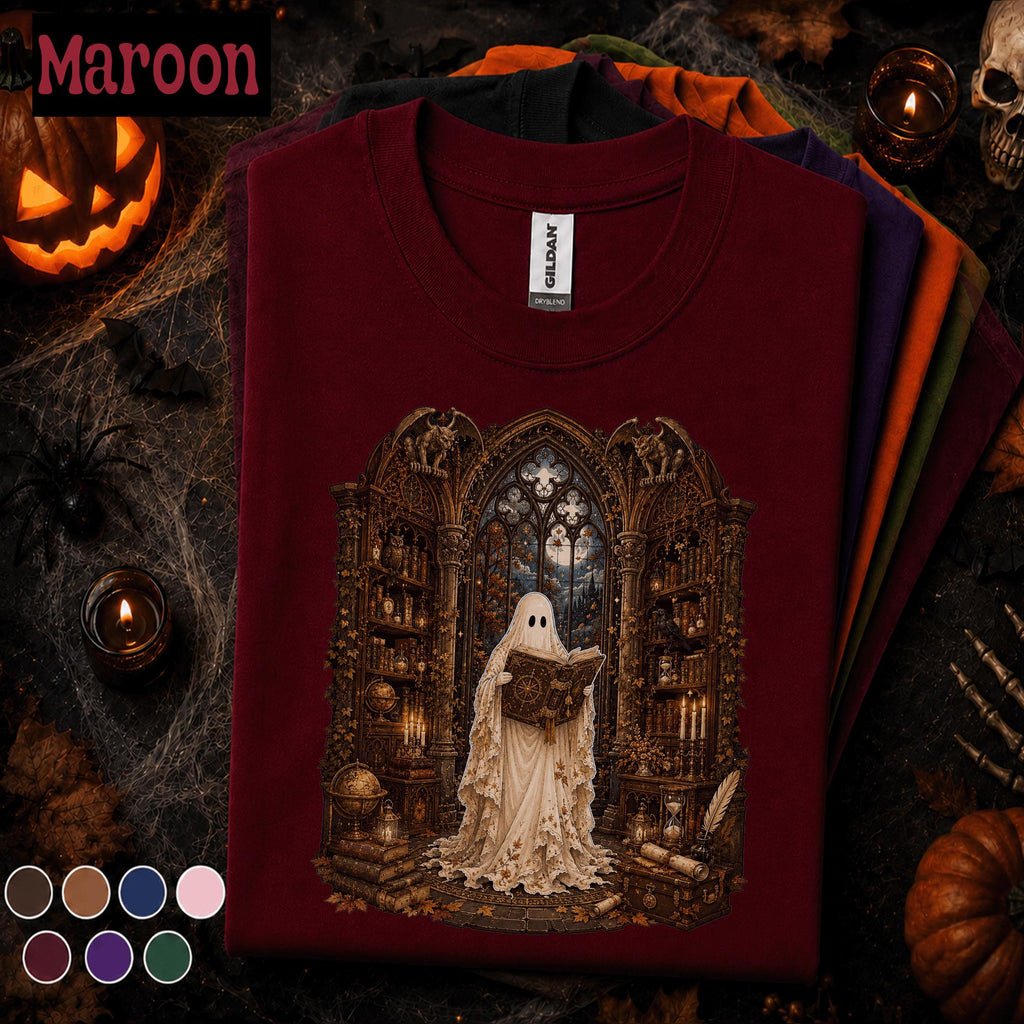 Ghost Library Halloween Shirt, Gothic Book Lover Tee, Spooky Reader Shirt, Haunted Library Gift, Dark Academia Ghost T Shirt, Fall Tee