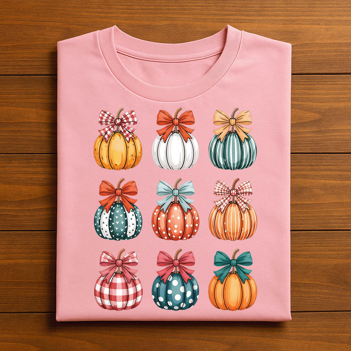 Fall Pumpkin Shirt with Bow, Cute Autumn Pumpkins Tee
