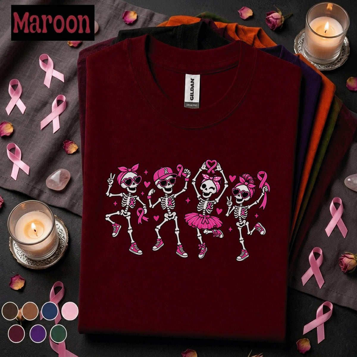 Breast Cancer Awareness Shirt, Pink Ribbon Skeleton Tee, Dancing Skeleton Support Shirt, October Pink Out Gift for Survivor Women