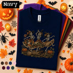 Dancing Skeleton Witch Halloween Shirt, Spooky Season T Shirt, Vintage Witchy Skeleton Tee, Pumpkin Black Cat, Gothic Fall Gift