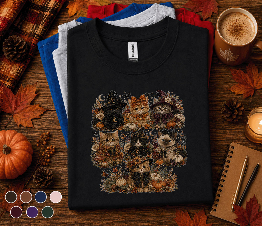 Cute Halloween Cat Shirt, Witch Kitten Pumpkin Tee