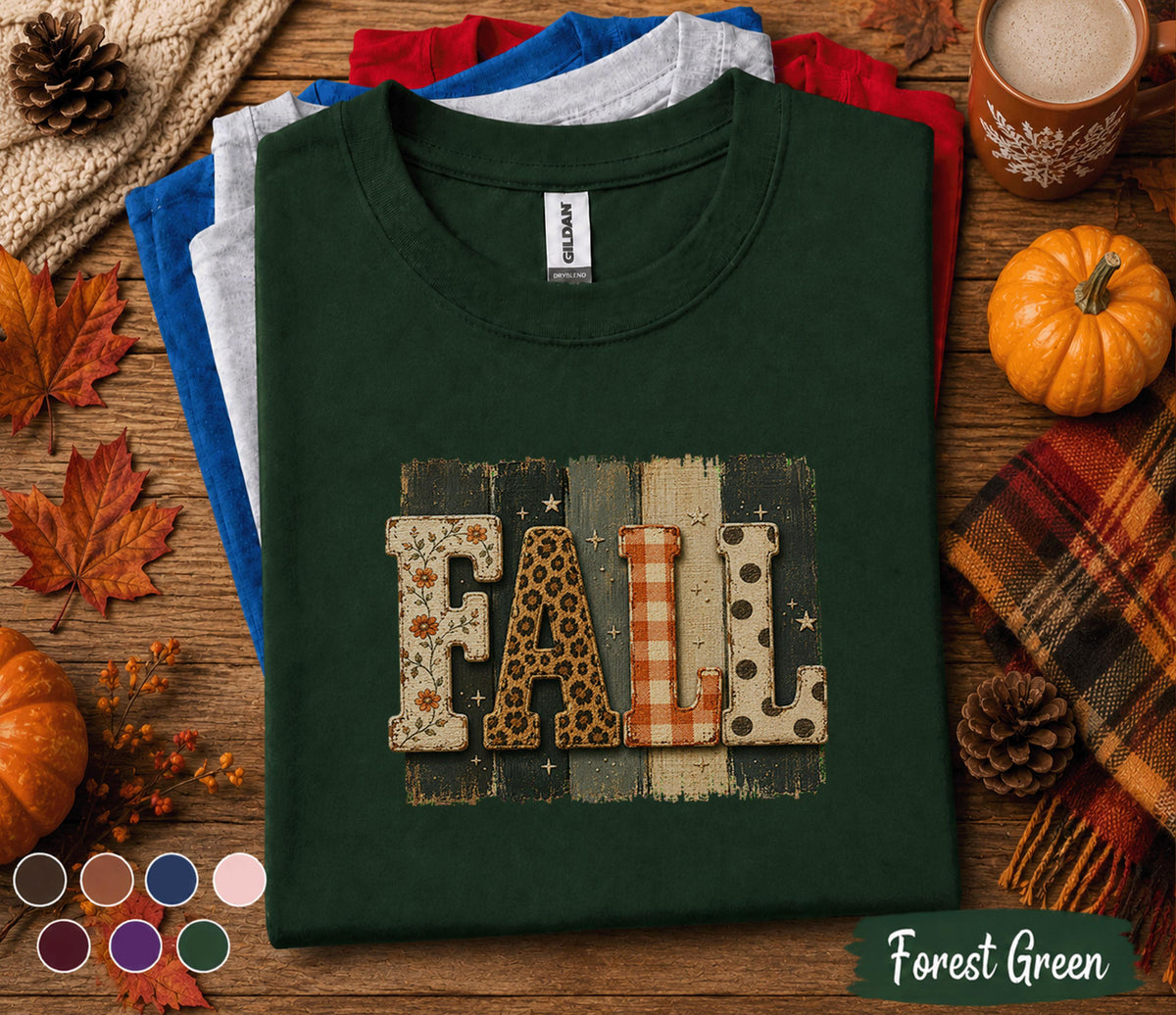 Fall Shirt, Rustic Autumn Tee, Cozy Fall Season T-Shirt, Leopard Plaid Floral Lettering, Pumpkin Patch Outfit, Thanksgiving Gift