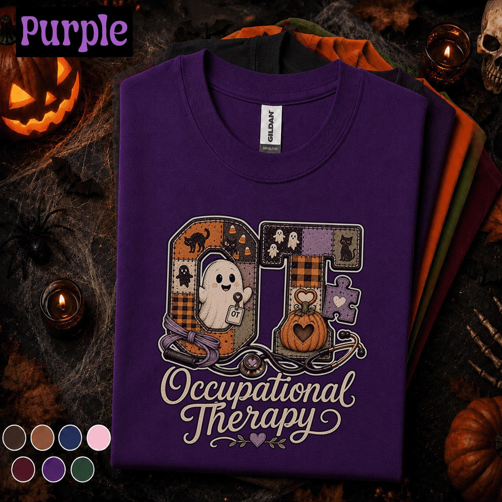 Occupational Therapy Halloween Shirt, Cute Ghost OT Tee, Spooky Pumpkin Therapist Shirt, Occupational Therapist Gift, Halloween OT Crew Tee