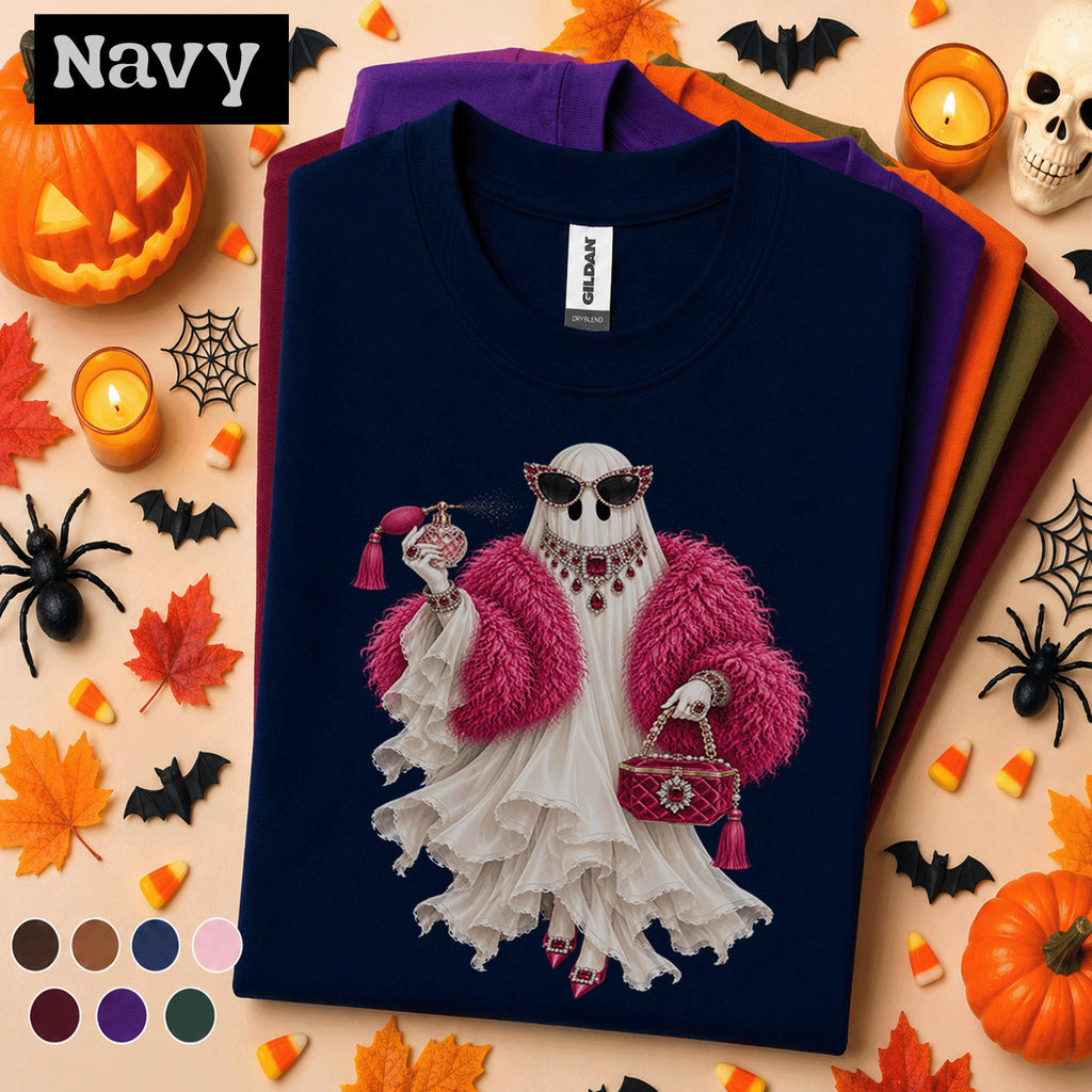 Glam Ghost Halloween Shirt, Pink Fashionista Ghost Tee, Luxury Spooky Season Shirt, Girly Halloween, Fabulous Ghost Gift for Women