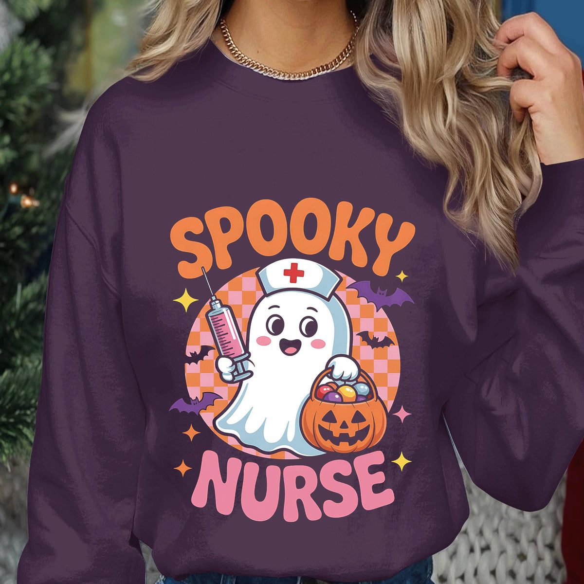 Spooky Nurse Shirt Cute Halloween Nurse Tee With Syringe Pumpkin, Funny Medical Costume Outfit, Ghost Nurse Halloween Shirt, ER Halloween