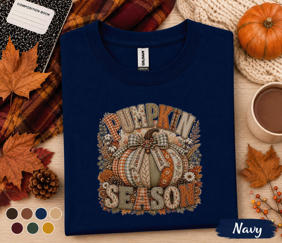 Pumpkin Season Shirt, Cozy Autumn Pumpkin Tee, Fall Pumpkin Sweatshirt, Harvest Thanksgiving Shirt, Cute Rustic Plaid Pumpkin Bow Top