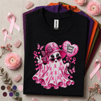 Breast Cancer Awareness Shirt, Pink Ribbon Ghost Tee, Strong Brave Loved Shirt, Cute Pink Out October Halloween Support Gift for Women