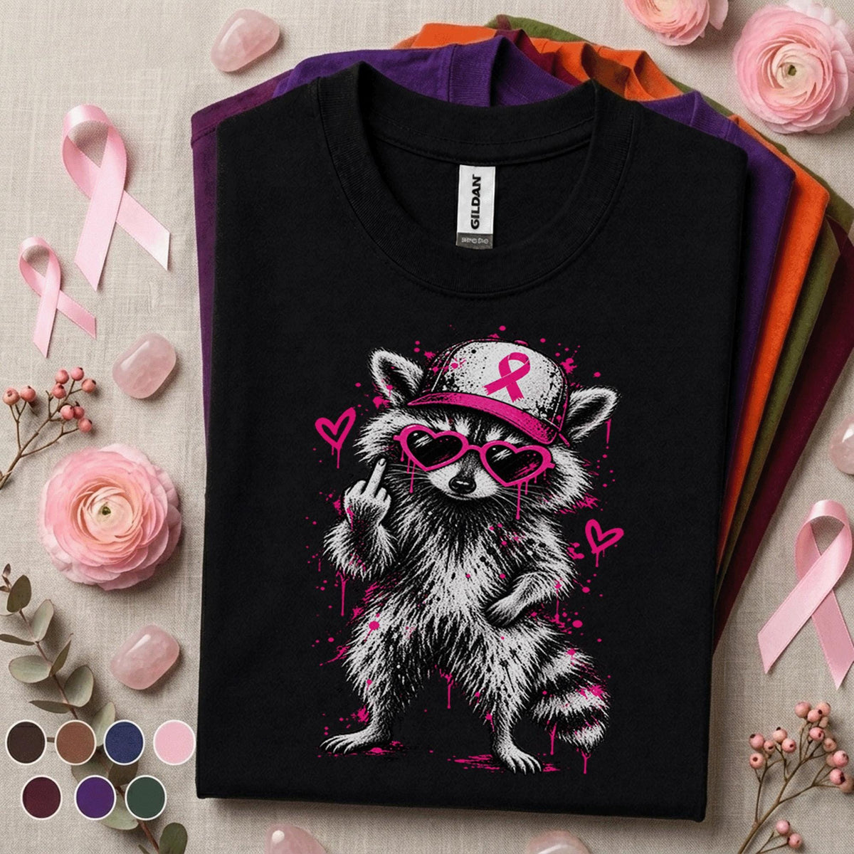 Breast Cancer Awareness Raccoon Shirt, Pink Ribbon Raccoon Tee, Sassy Pink Out October Shirt, Funny Cancer Support Gift for Women