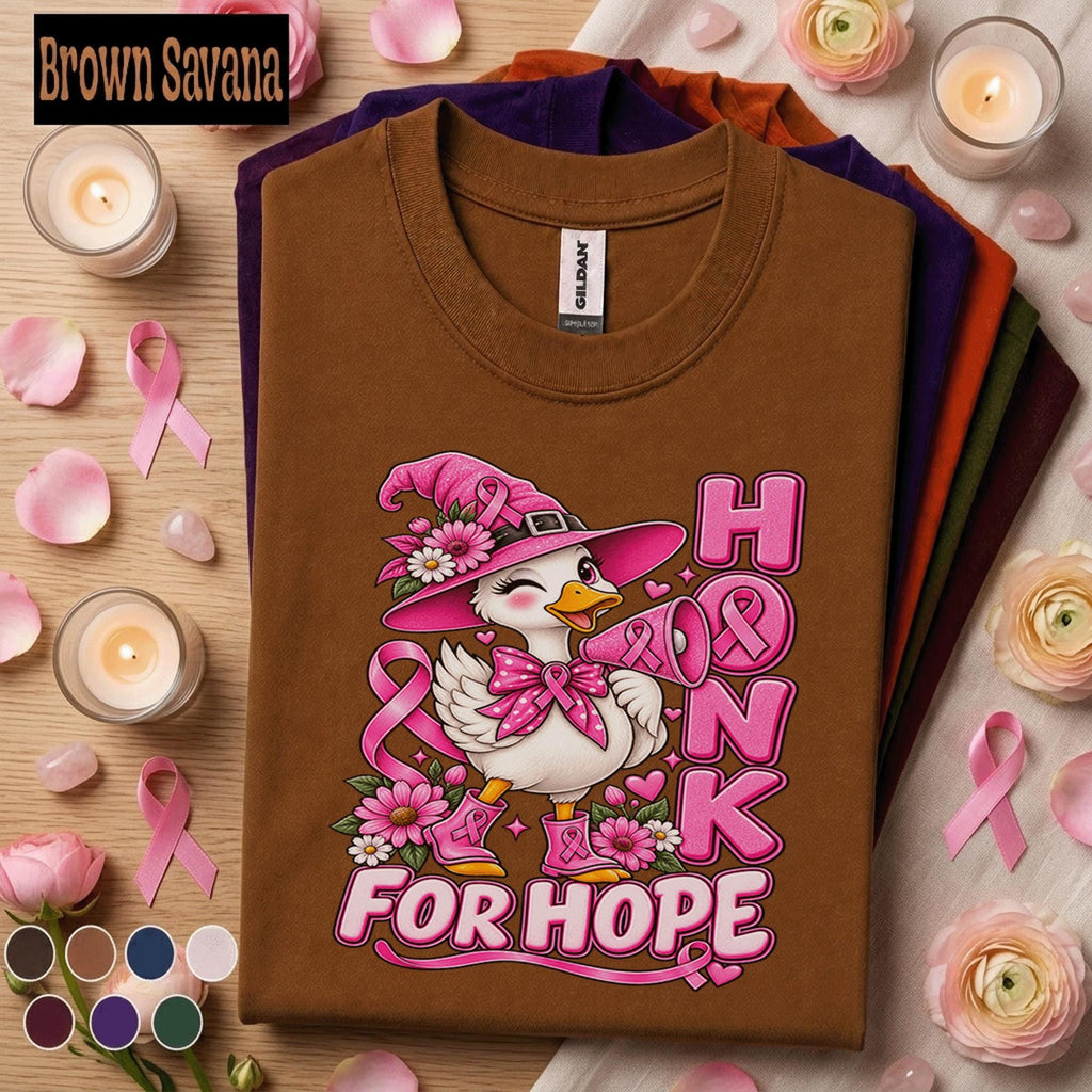 Breast Cancer Awareness Shirt, Honk for Hope Duck Tee, Pink Ribbon October Shirt, Cute Support Squad Gift, Survivor Fighter Women