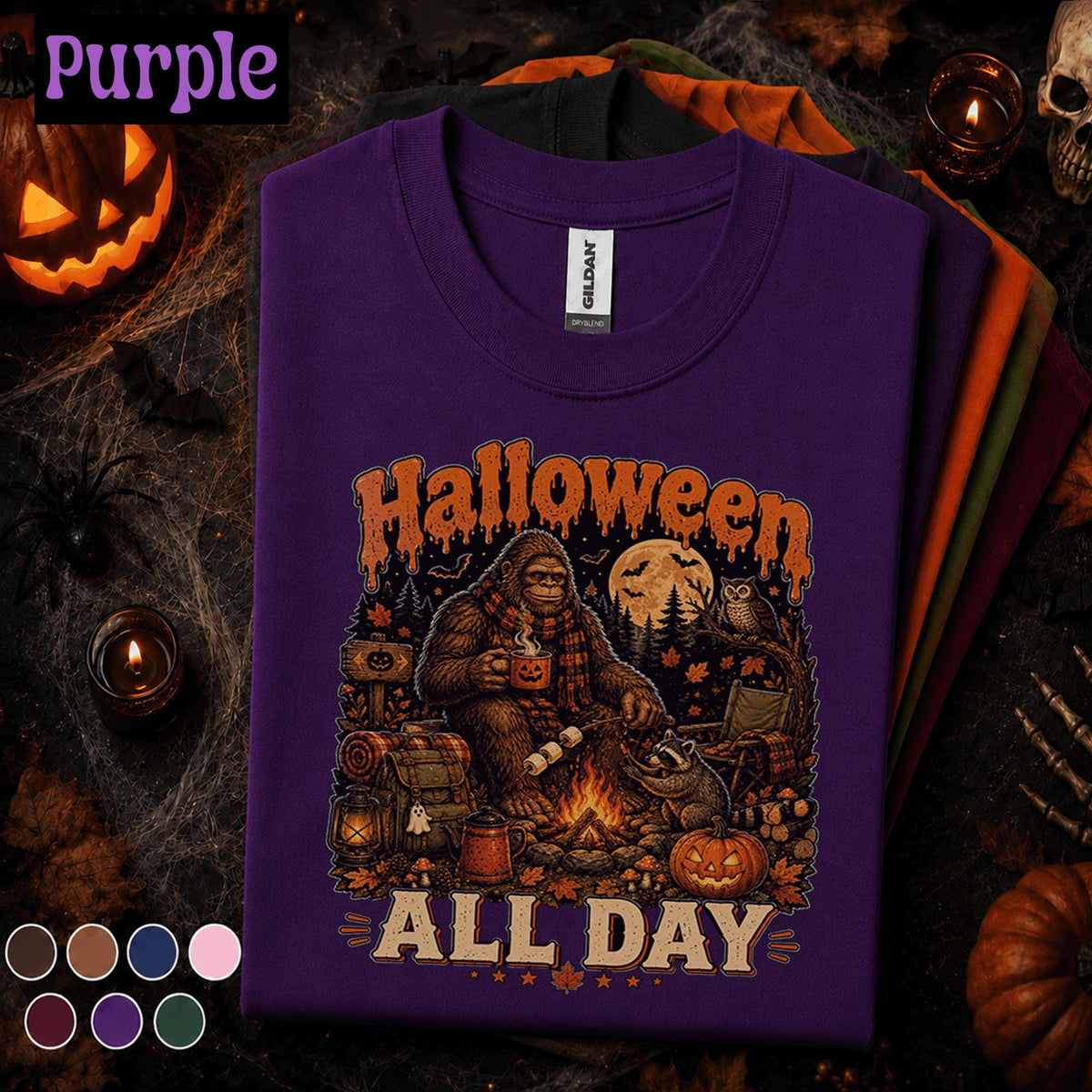 Bigfoot Halloween Shirt, Sasquatch Camping Tee, Halloween All Day Shirt, Spooky Campfire Cryptid Tee, Fall Gift for Bigfoot Lovers