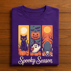 Gift Spooky Season Shirt, Fall Womens Halloween Tee with Cat Pumpkin Ghost, Gothic Graveyard T-Shirt, Women Spooky Halloween Shirt For Girls
