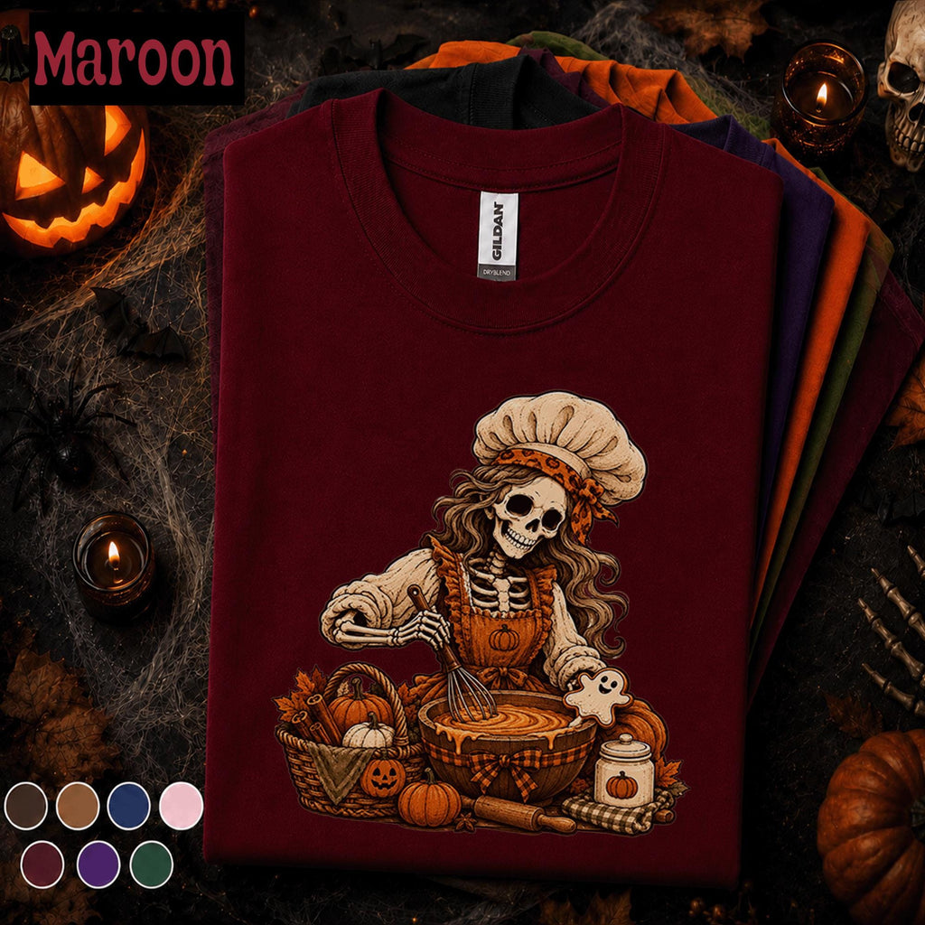 Skeleton Baker Halloween Shirt, Spooky Baking Tee, Pumpkin Pie Kitchen Shirt, Vintage Fall Baker Gift, Cute Halloween Baking T Shirt