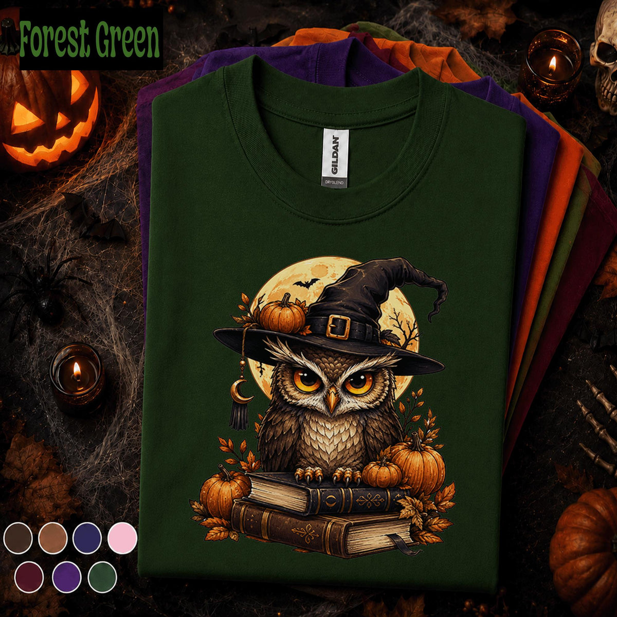 Halloween Owl Shirt, Witch Owl T Shirt, Spooky Season Tee, Pumpkin Moon Shirt, Witchy Fall Top, Owl Lover Halloween Gift Tee