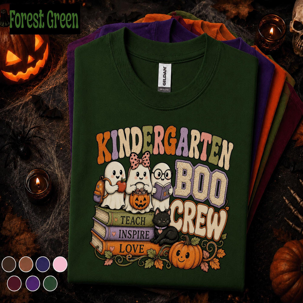 Kindergarten Boo Crew Halloween Shirt, Cute Ghost Teacher Tee, Preschool Fall Shirt, Spooky Classroom Gift, Halloween Teacher Team Tee