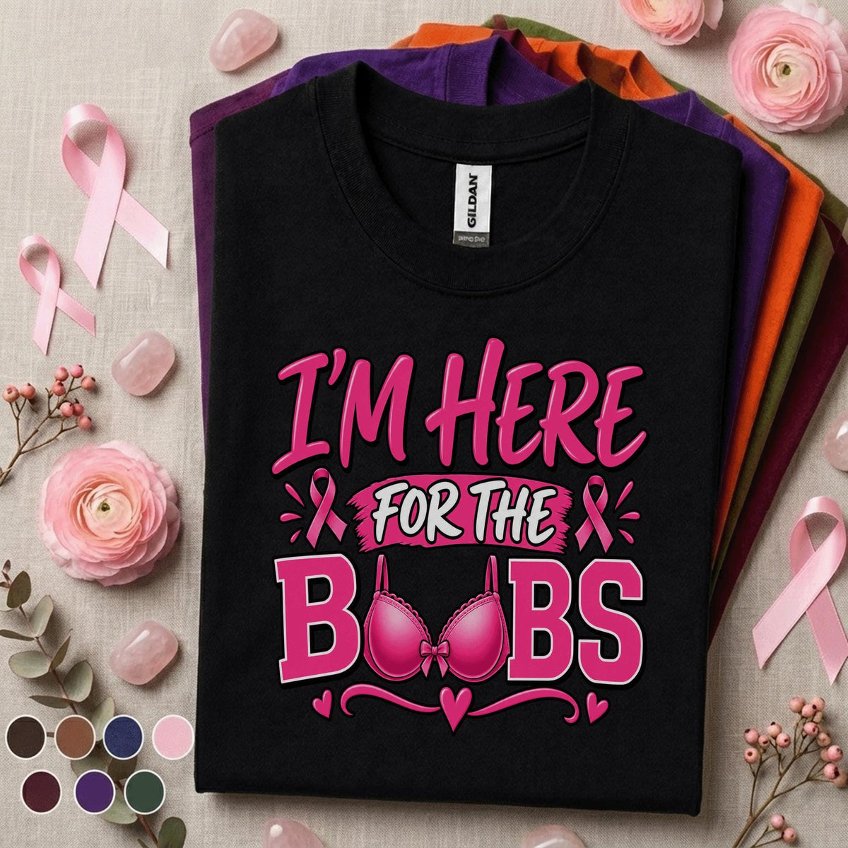 Breast Cancer Awareness Shirt, I'm Here for the Boobs Tee, Funny Pink Ribbon Shirt, Breast Cancer Support Gift, Pink October Women Tee