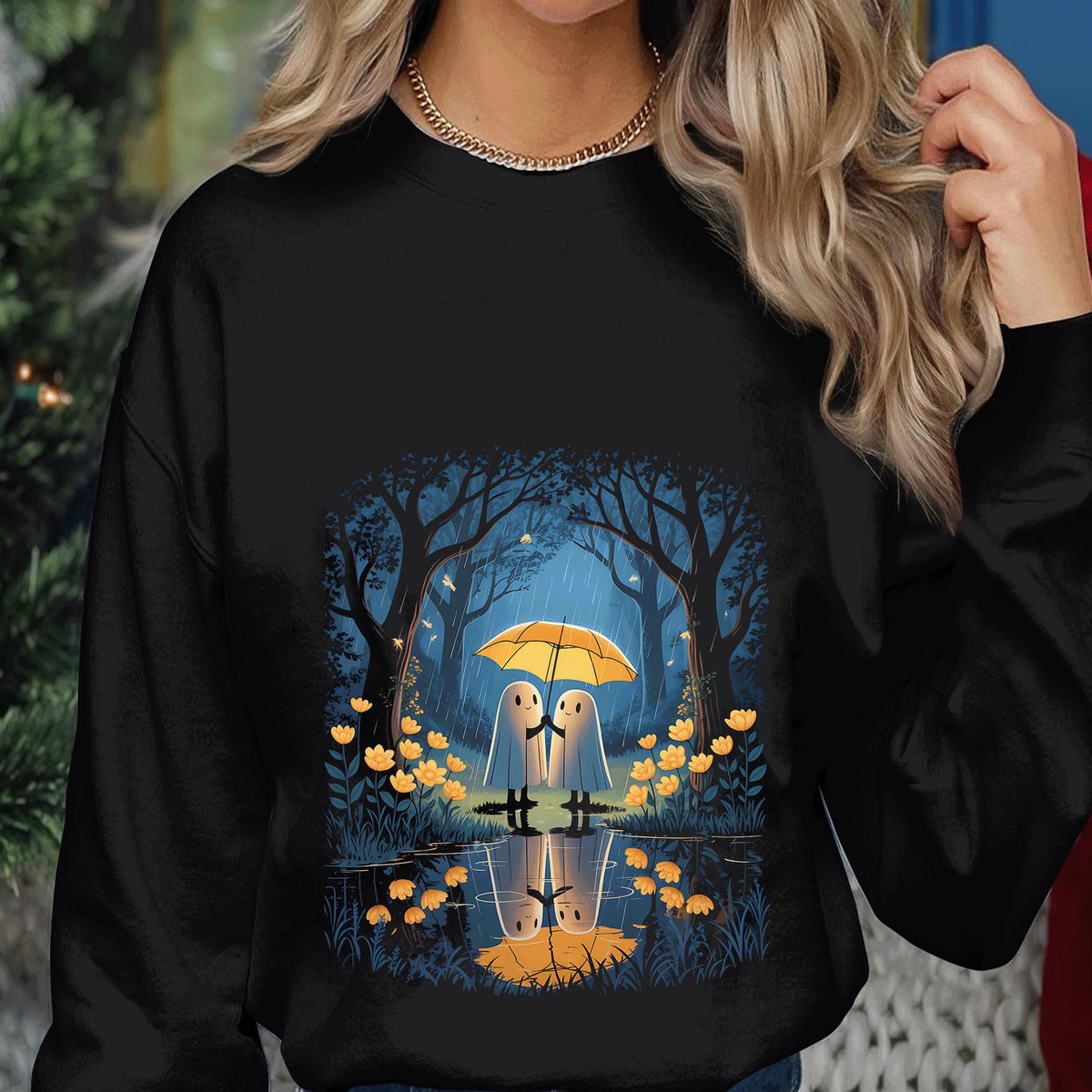 Romantic Ghost Couple Shirt, Cute Rainy Halloween Spirit Tee, Spooky Season Top, Couple Halloween Sweatshirt, Halloween Couple Shirt Gift