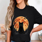 Halloween black cat shirt with spooky full moon, creepy haunted forest scene, gothic horror vibe, fall costume top, Cat Halloween Sweatshirt