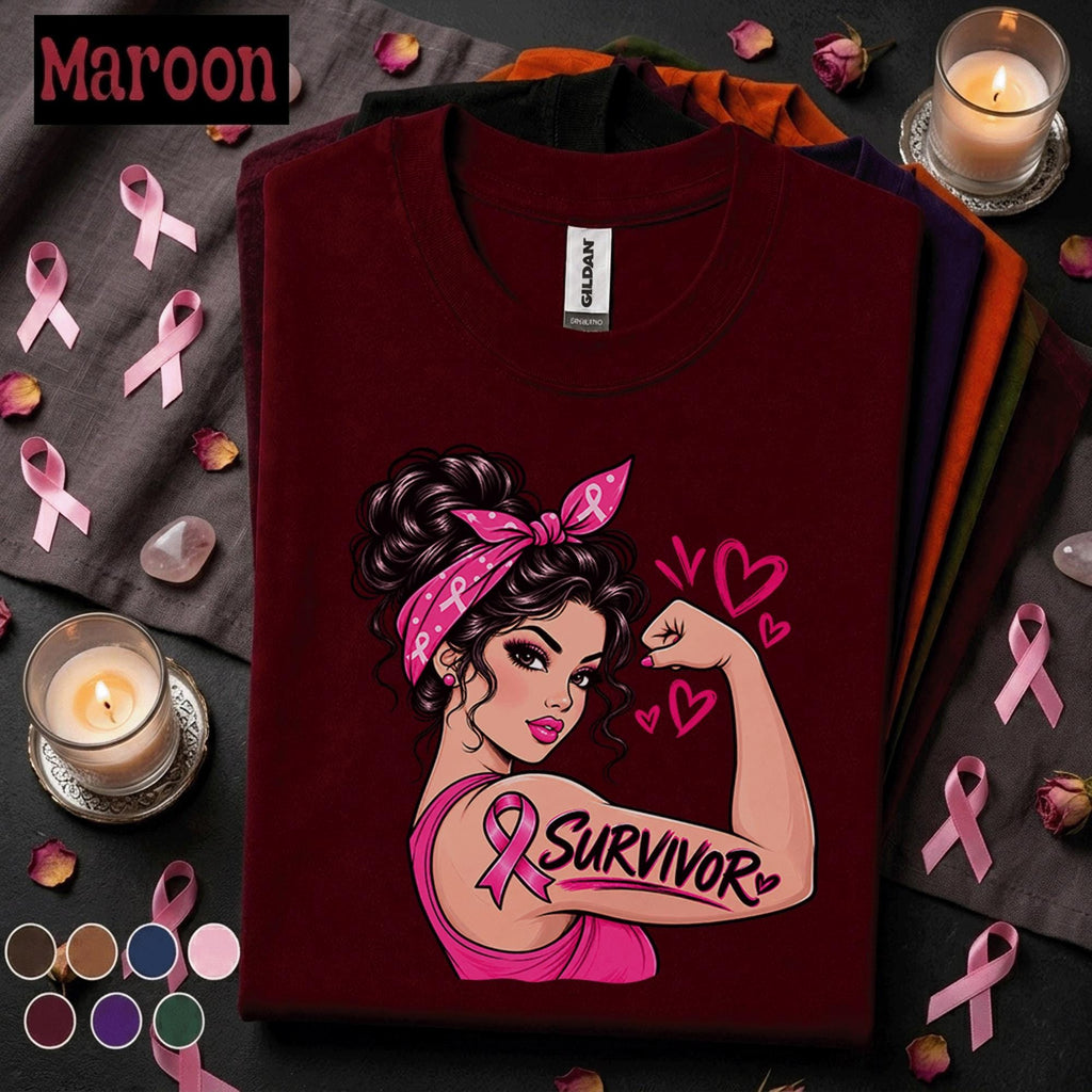 Breast Cancer Survivor Shirt, Strong Woman Pink Ribbon Tee, Breast Cancer Awareness Month Shirt, Warrior Fighter Gift for Women