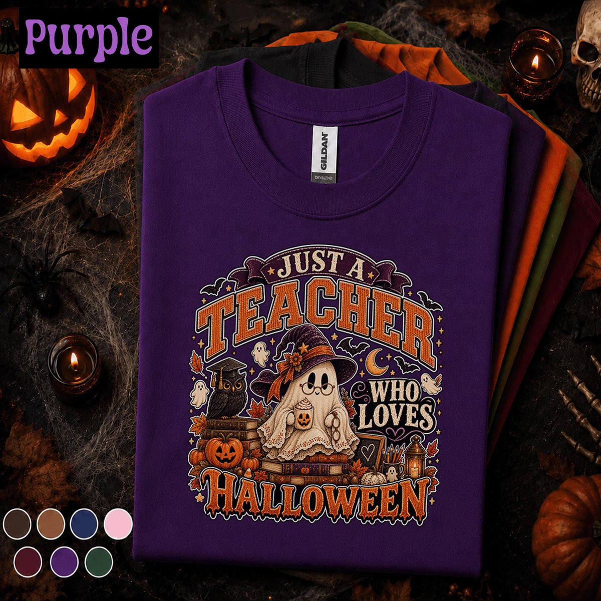 Just a Teacher Who Loves Halloween Shirt, Cute Ghost Teacher Tee, Spooky Pumpkin School Shirt, Retro Fall Classroom Halloween Gift