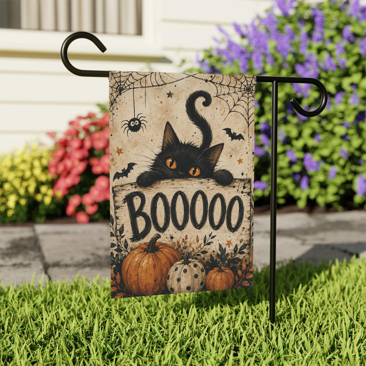 Black Cat Halloween Garden Flag, Boo Pumpkin Yard Decor, Spooky Spider Web Flag, Vintage Farmhouse Halloween Outdoor Porch Decoration