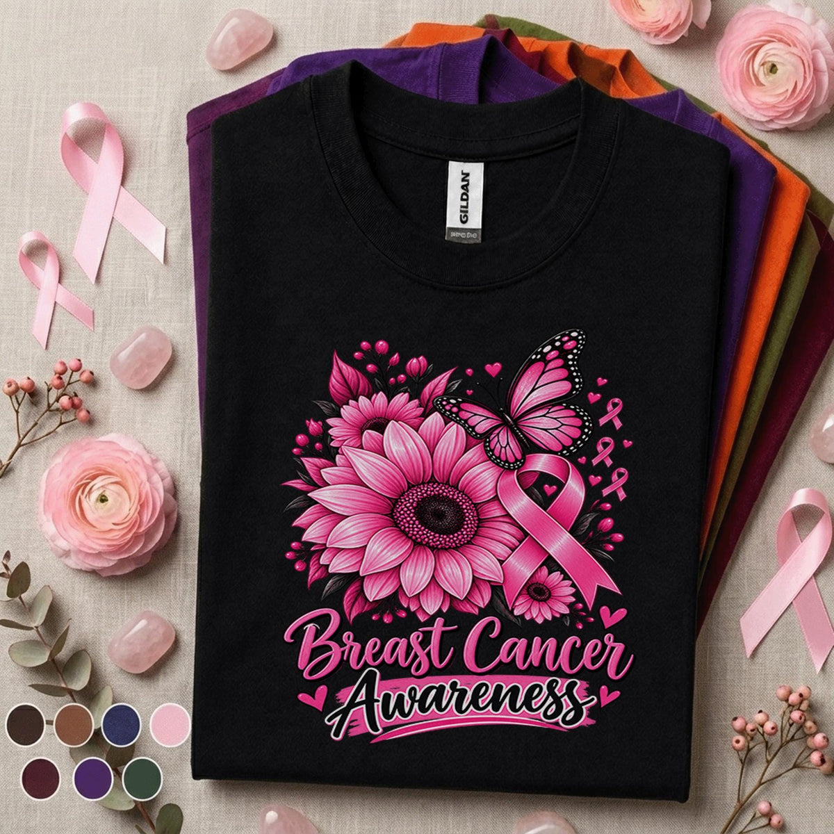 Breast Cancer Awareness Shirt, Pink Ribbon Butterfly Tee, Floral Cancer Support Shirt, October Awareness Gift for Survivor Women Mom