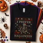 I Prefer Halloween Christmas Shirt, Skeleton Santa Spooky Holiday Tee