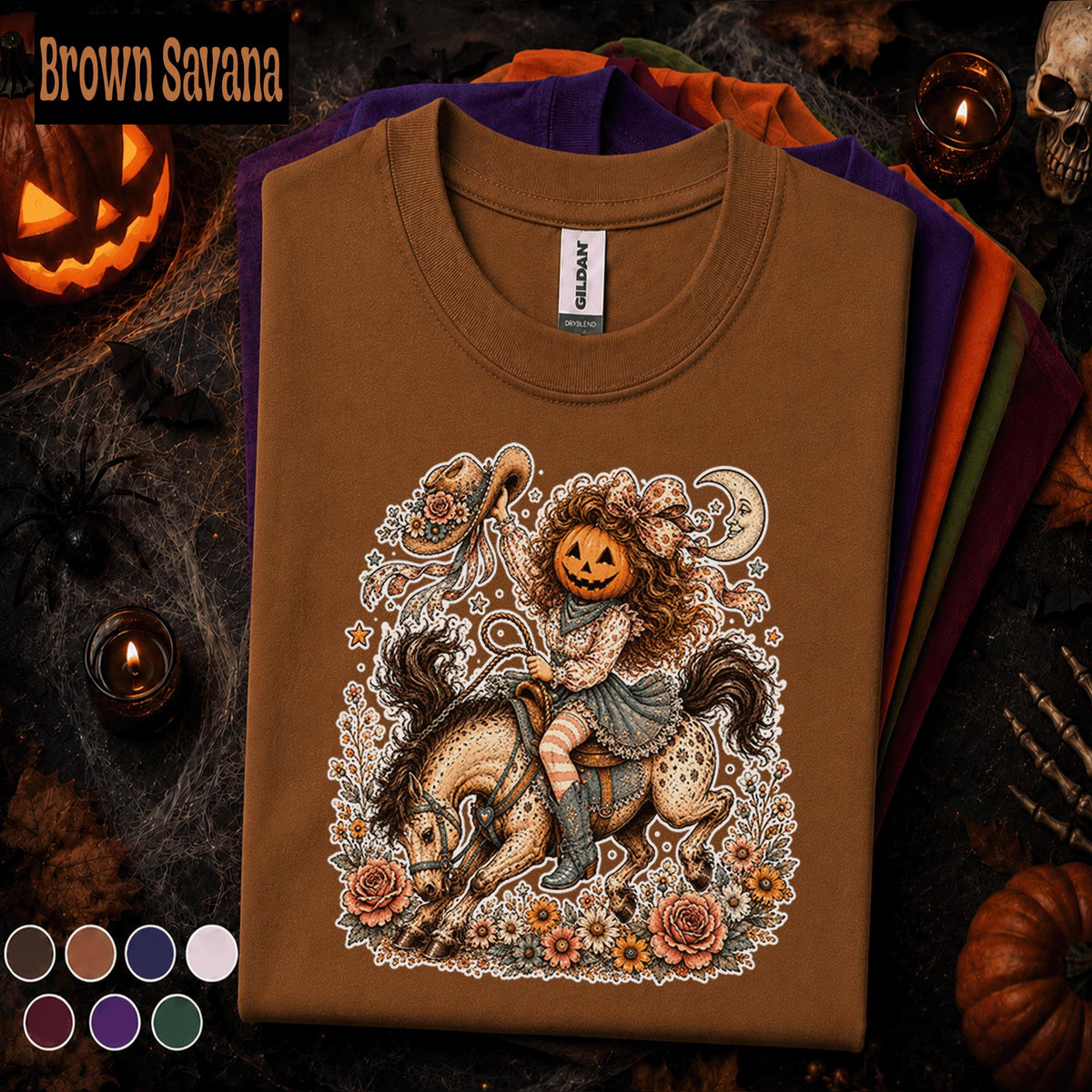 Pumpkin Cowgirl Halloween Shirt, Western Horse Rider Tee, Vintage Cowgirl Pumpkin T Shirt, Spooky Rodeo Fall Floral Halloween Gift