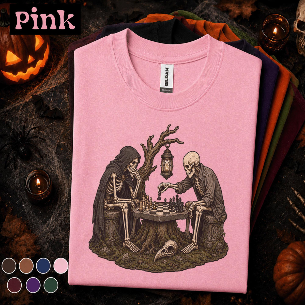 Skeleton Chess Halloween Shirt, Gothic Chess Player Tee, Spooky Skeleton Graphic Shirt, Dark Academia Gift, Vintage Halloween Chess Tee