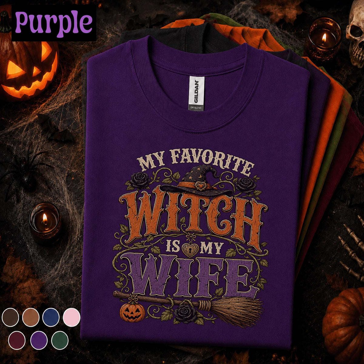 My Favorite Witch Is My Wife Halloween Shirt, Funny Husband Wife Tee, Spooky Witch Gift for Spouse, Vintage Halloween Couples Shirt