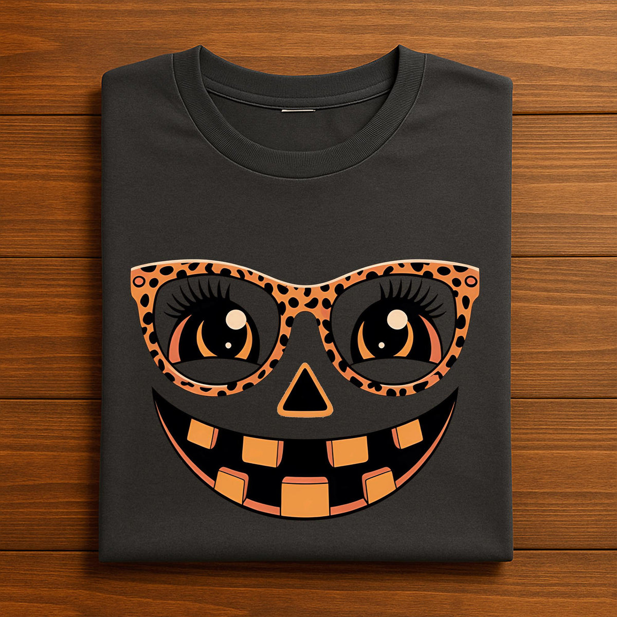 Leopard Pumpkin Face Shirt, Trendy Halloween Tee for Women, Cute Pumpkin Glasses Shirt, Fall Pumpkin T-Shirt, Jack O Lantern Shirt For Women