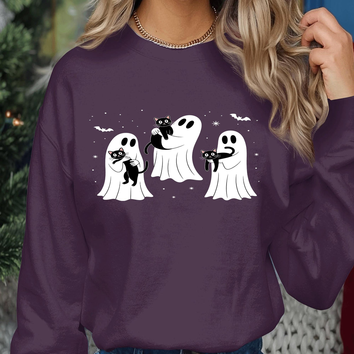 Ghost Cat halloween shirt cute ghosts holding black cats, spooky paranormal Tee, gothic humor apparel, Halloween Cat Sweatshirt Gift