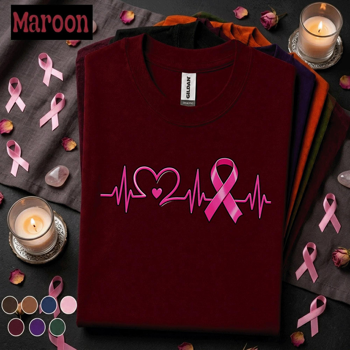 Breast Cancer Awareness Shirt, Pink Ribbon Heartbeat Tee, ECG Heart Pink Out Shirt, October Cancer Support Awareness Gift for Women
