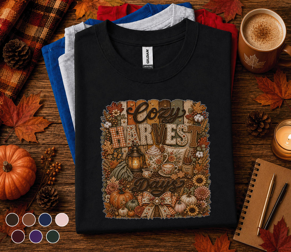 Cozy Harvest Days Shirt, Fall Coffee Lover Tee