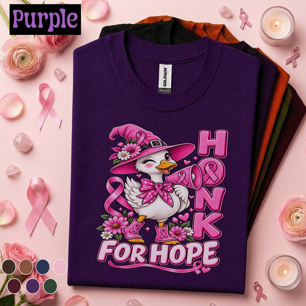 Breast Cancer Awareness Shirt, Honk for Hope Duck Tee, Pink Ribbon October Shirt, Cute Support Squad Gift, Survivor Fighter Women
