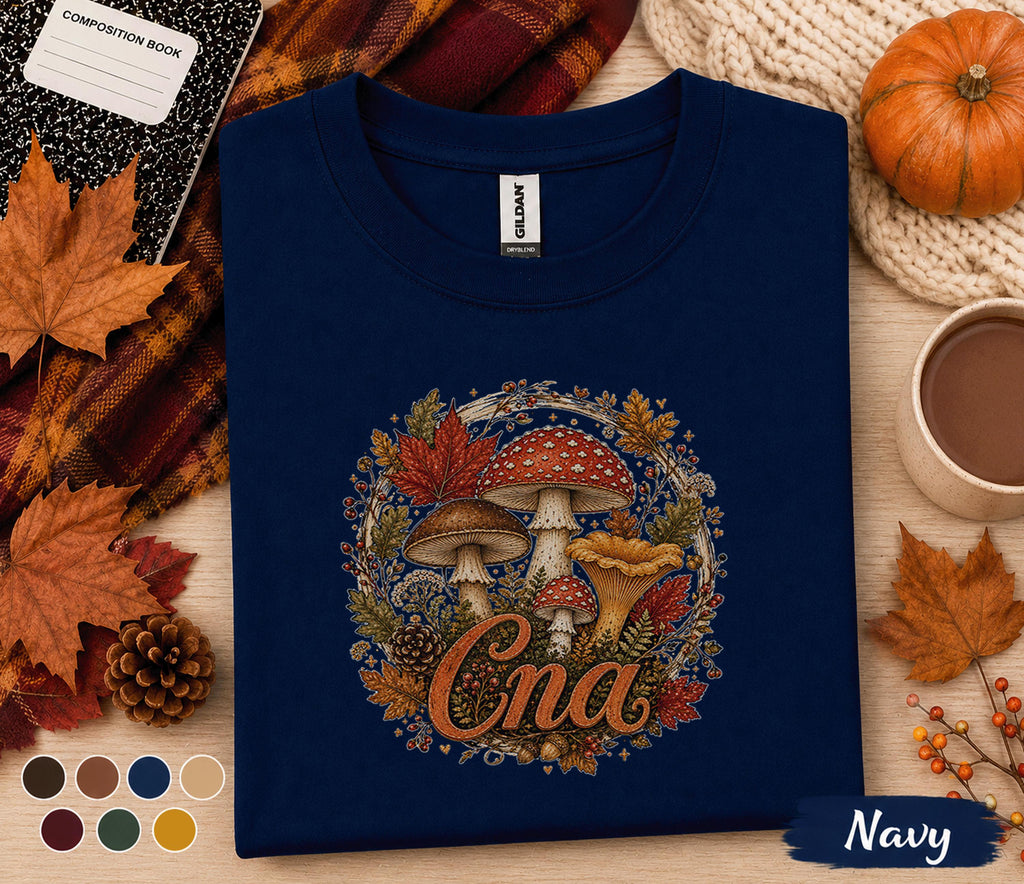 CNA Fall Shirt, Autumn CNA Mushroom Shirt, Certified Nursing Assistant Tee, Healthcare Worker Gift, Cozy Medical Staff Sweatshirt