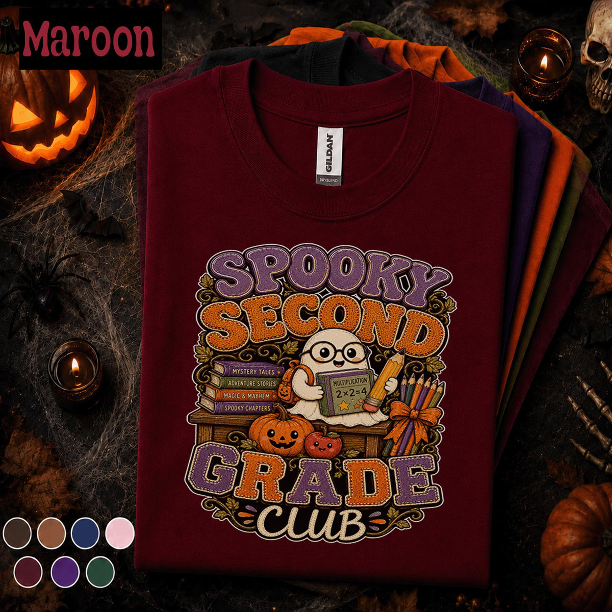 Spooky Second Grade Club Halloween Shirt, 2nd Grade Teacher Tee, Ghost Pumpkin Classroom Shirt, Fall Elementary School Teacher Gift