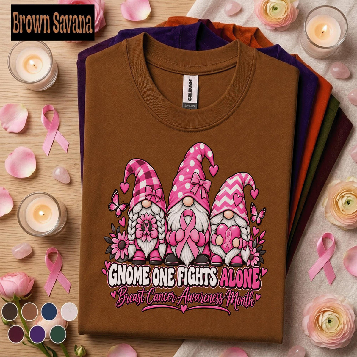 Breast Cancer Awareness Shirt, Gnome One Fights Alone Tee, Pink Ribbon Gnome Shirt, October Support Gift, Cancer Warrior Women Tee