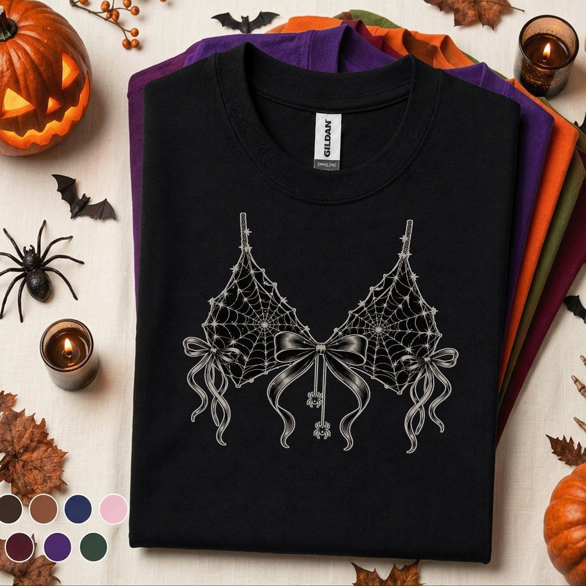 Spider Web Bow Halloween Shirt, Gothic Coquette T Shirt