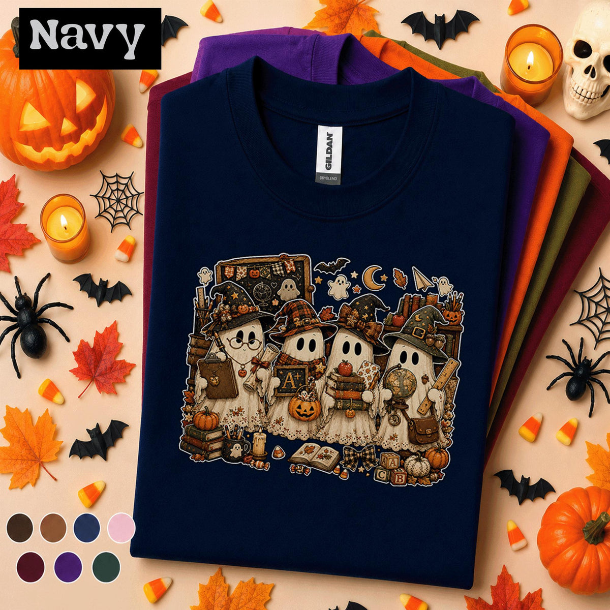 Cute Ghost Teacher Halloween Shirt, Spooky Classroom Teacher Tee, Fall Pumpkin School Shirt, Retro Halloween Gift for Teachers Women