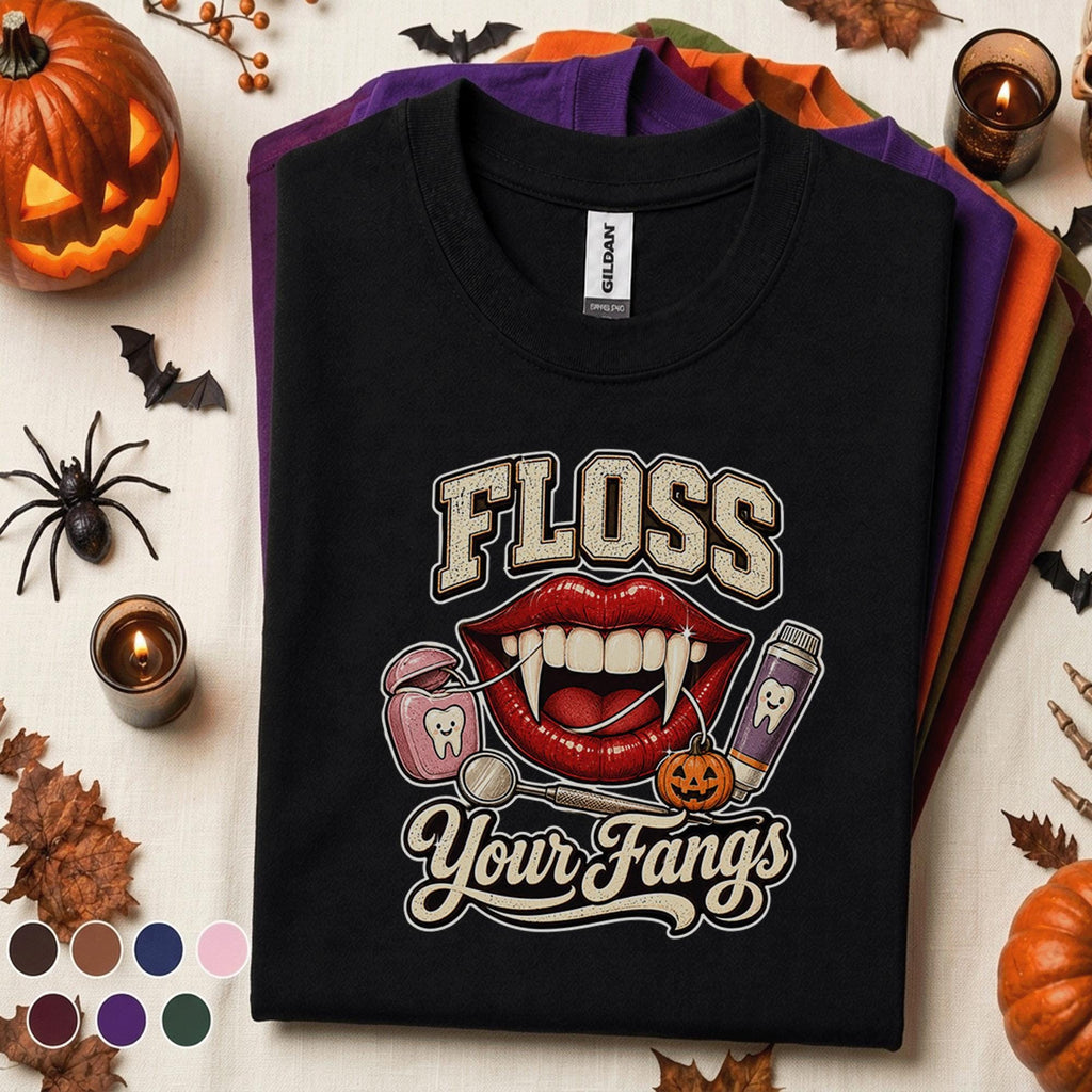 Floss Your Fangs Halloween Shirt, Vampire Dentist Tee