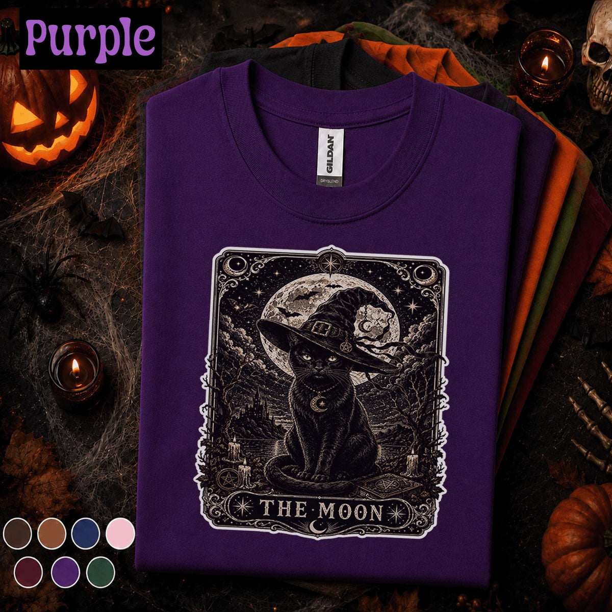 Black Cat Halloween Shirt, Witch Cat Tarot T Shirt, The Moon Spooky Tee, Gothic Celestial Shirt, Witchy Cat Lover Halloween Gift