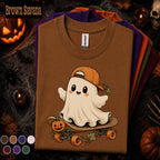 Cute Ghost Halloween Shirt, Skateboard Ghost Tee, Pumpkin Skater Shirt, Spooky Season Tee, Funny Halloween Gift for Skaters Kids Youth Boys